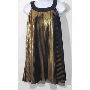 Moda Plus+ 2XL Shiny Gold Pleated Lined Sleeveless Dressy Formal Tunic Top Tank